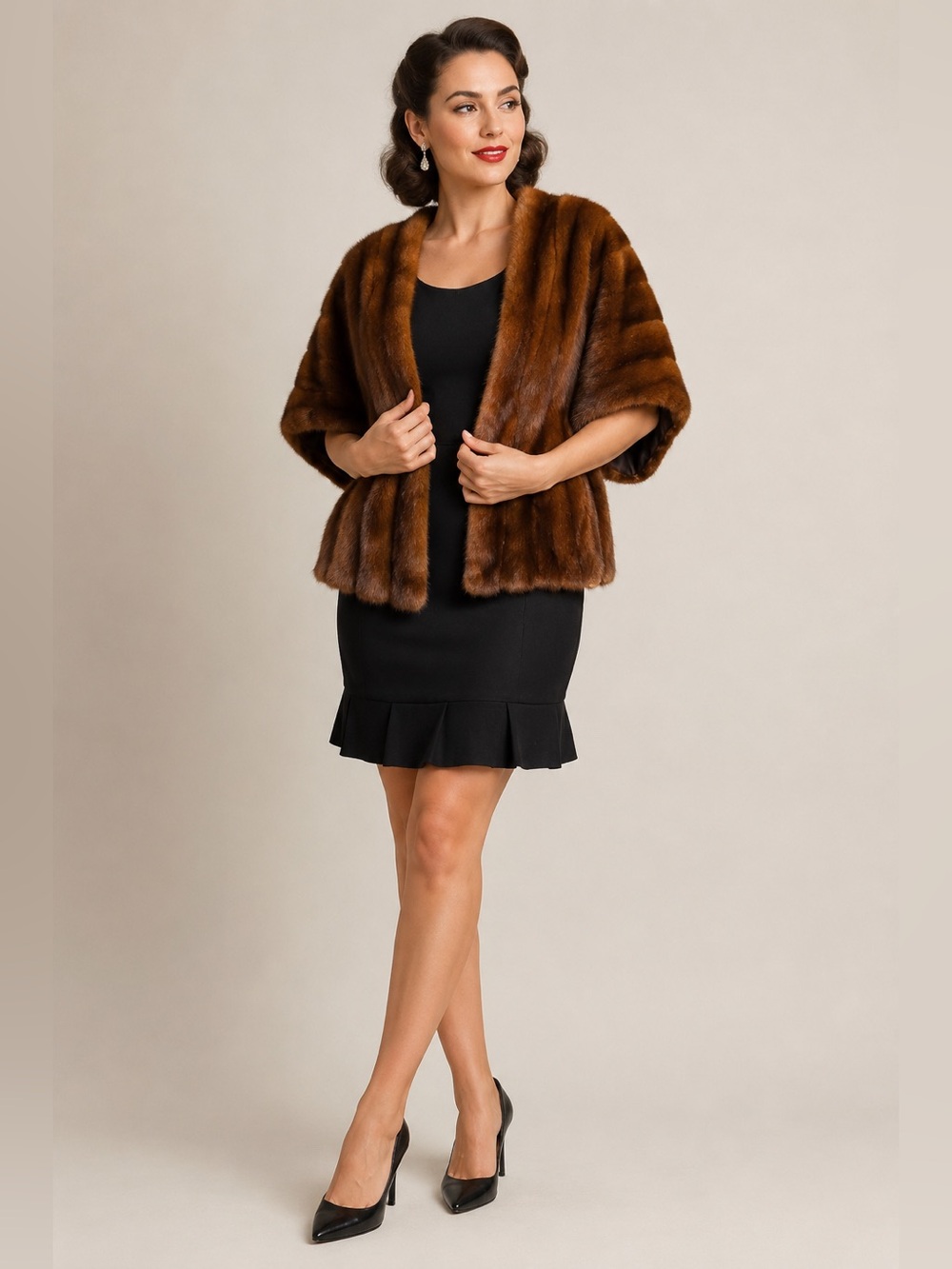Vintage 1950s Brown Mink Fur Stole Wrap Capelet Rockabilly Fancy Dress - Picture 2 of 12